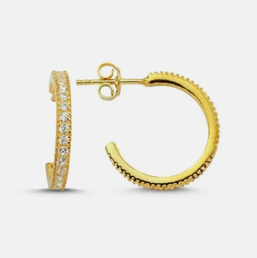 Taşlı Gümüş Halka Küpe Klipsli 16 mm wsk04 - Sarı