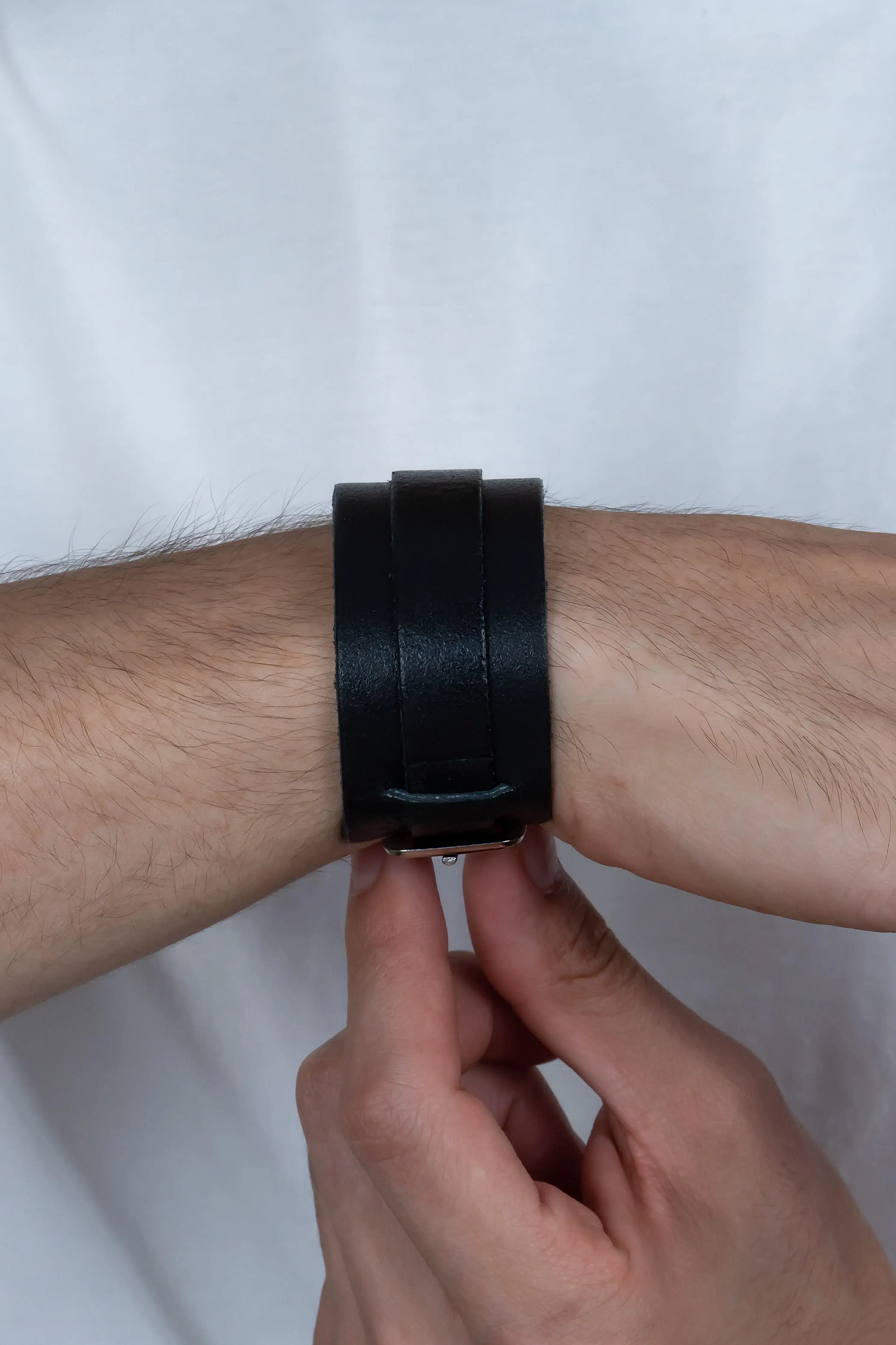 Tokalı Erkek Deri Bileklik Geniş Kemer Model adb13 - Siyah