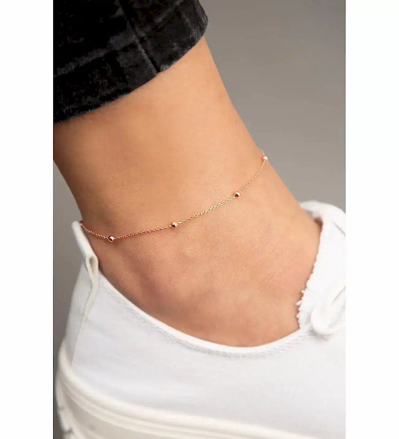 Toplu Zincirli 925 Ayar Kadın Kız Gümüş Halhal Ayak Bileği wsn212h - Pembe