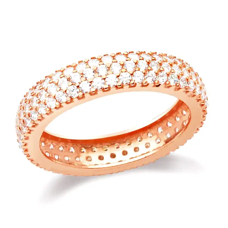 Üç Sıra Taşlı Gümüş Tamtur Yüzük Sevgiliye Eşe Anneye Hediye tgy17 - Pembe