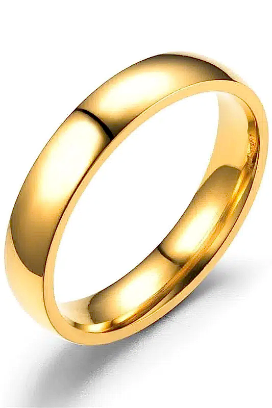 Unisex 4mm İnce Bombeli Erkek Kadın Çelik Alyans Yüzük cl18 - Sarı