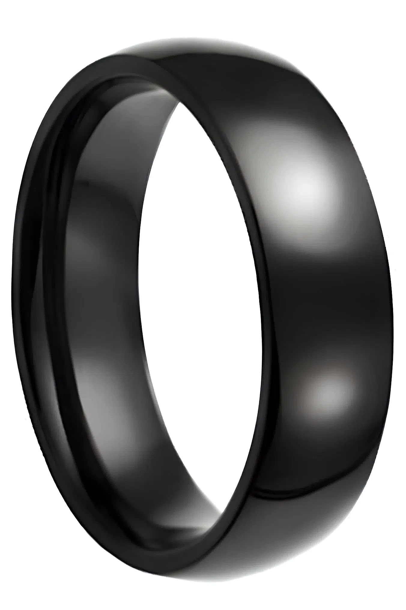 Unisex 6mm Parlak Bombeli Erkek Kadın Çelik Alyans Yüzük tca - Siyah