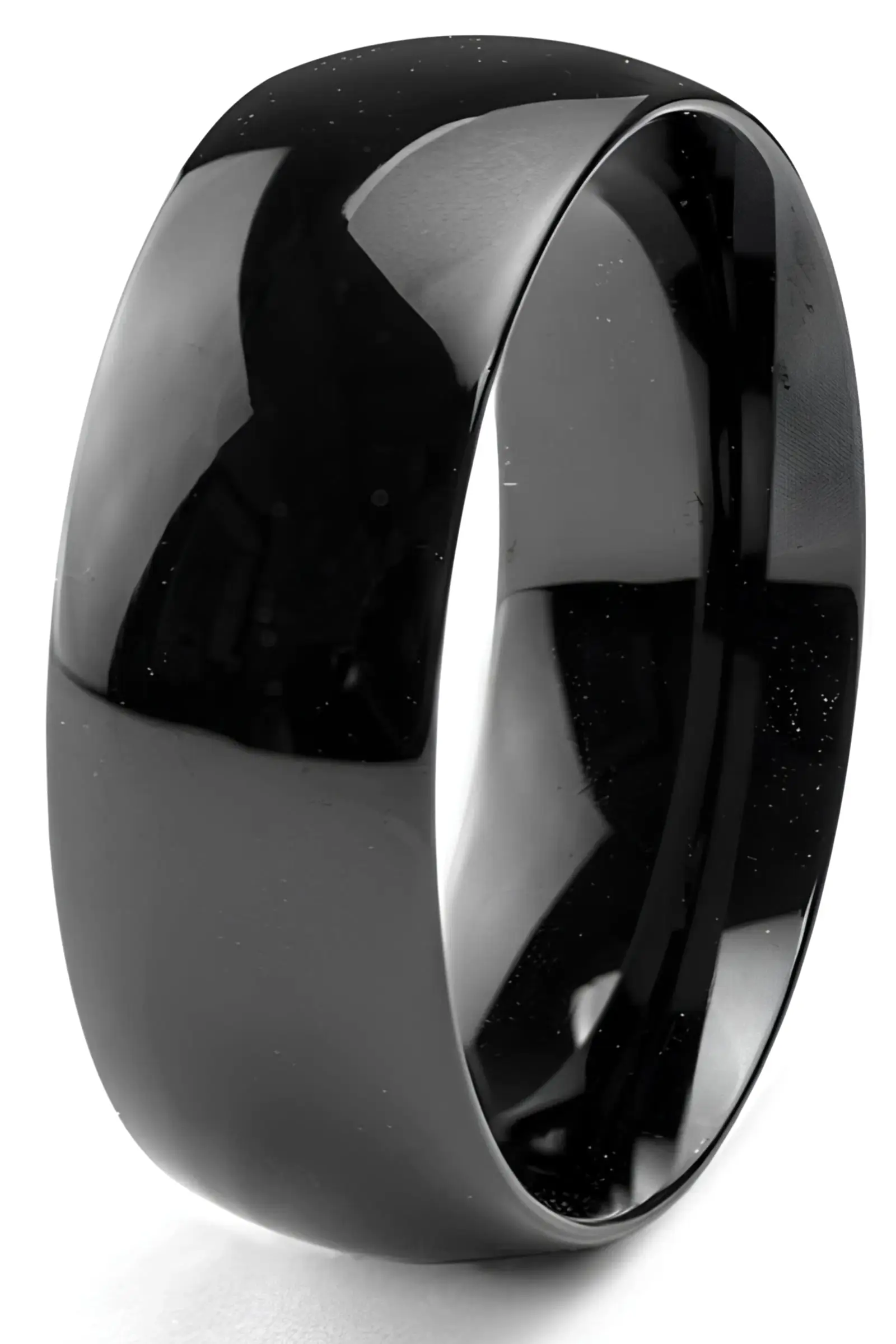 Unisex 8mm Geniş Bombeli Erkek Kadın Çelik Alyans Yüzük cl19 - Siyah