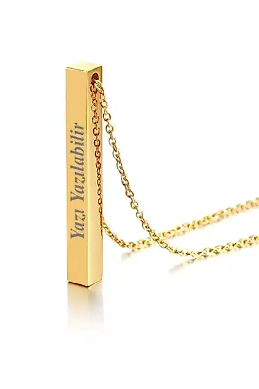 Kişiye Özel İsimli Tarih Yazılı Erkek Kadın Çubuk Bar Kolye eck25 - Sarı