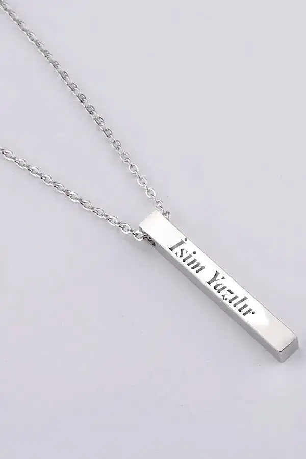 Kişiye Özel İsimli Tarih Yazılı Erkek Kadın Çubuk Bar Kolye eck25 - Beyaz