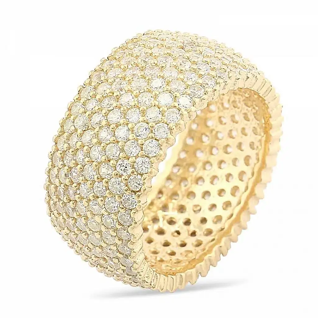 Yedi Sıra Tamtur Taşlı Gümüş Yüzük Alyans Sevgiliye Eşe Anneye Hediye wsr03 - Sarı