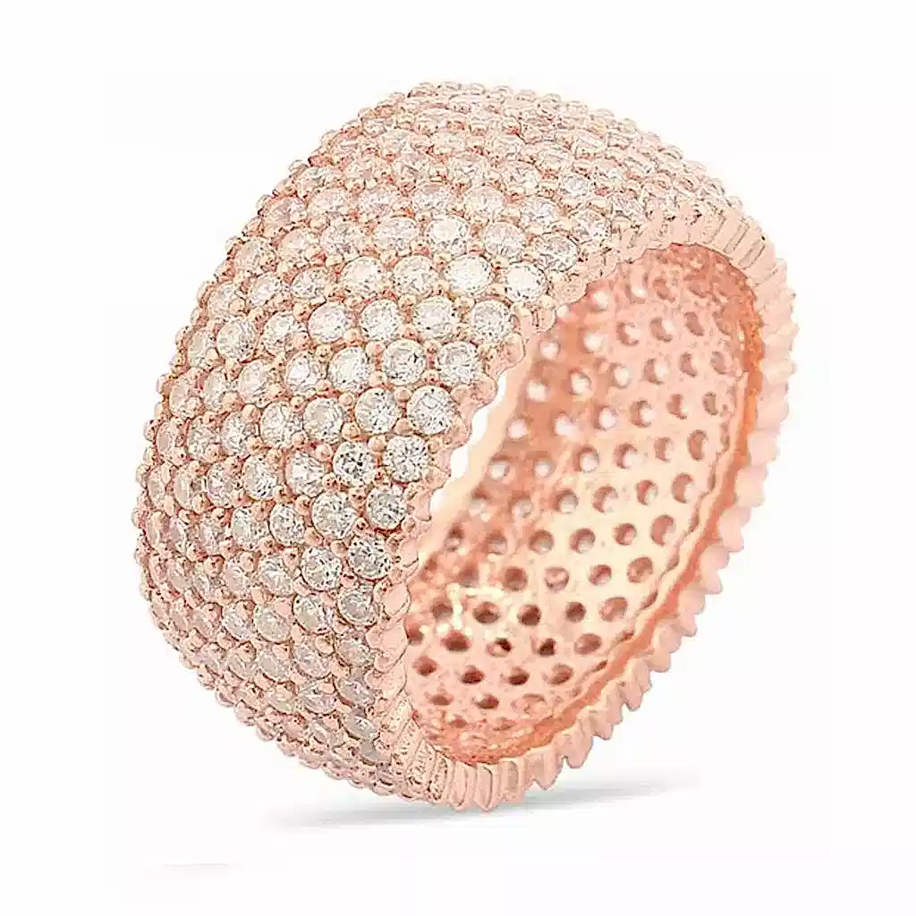 Yedi Sıra Tamtur Taşlı Gümüş Yüzük Alyans Sevgiliye Eşe Anneye Hediye wsr03 - Pembe