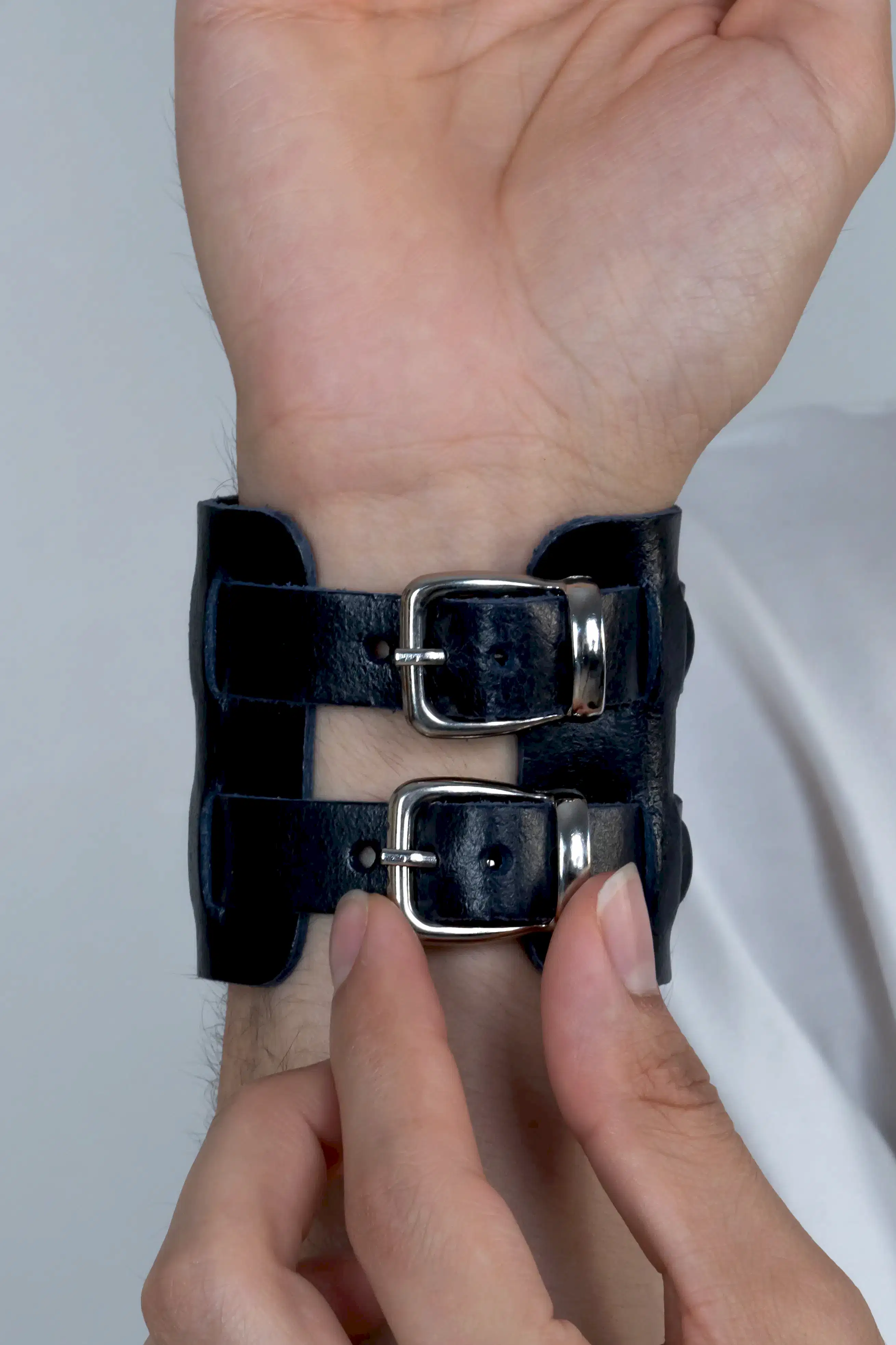 Yeniçeri Deri Erkek Bileklik Çift Tokalı Osmanlı ndb30 - Lacivert