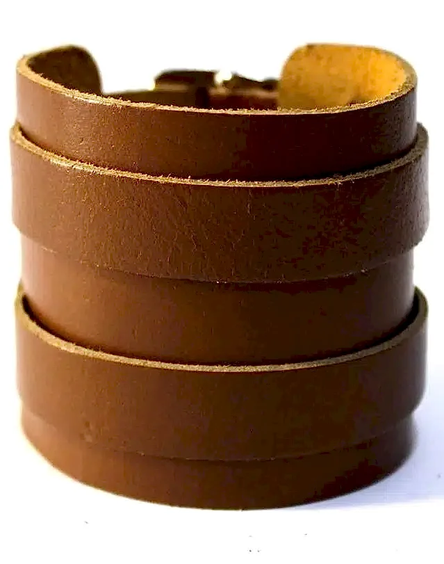 Yeniçeri Deri Erkek Bileklik Çift Tokalı Osmanlı ndb30 - Taba