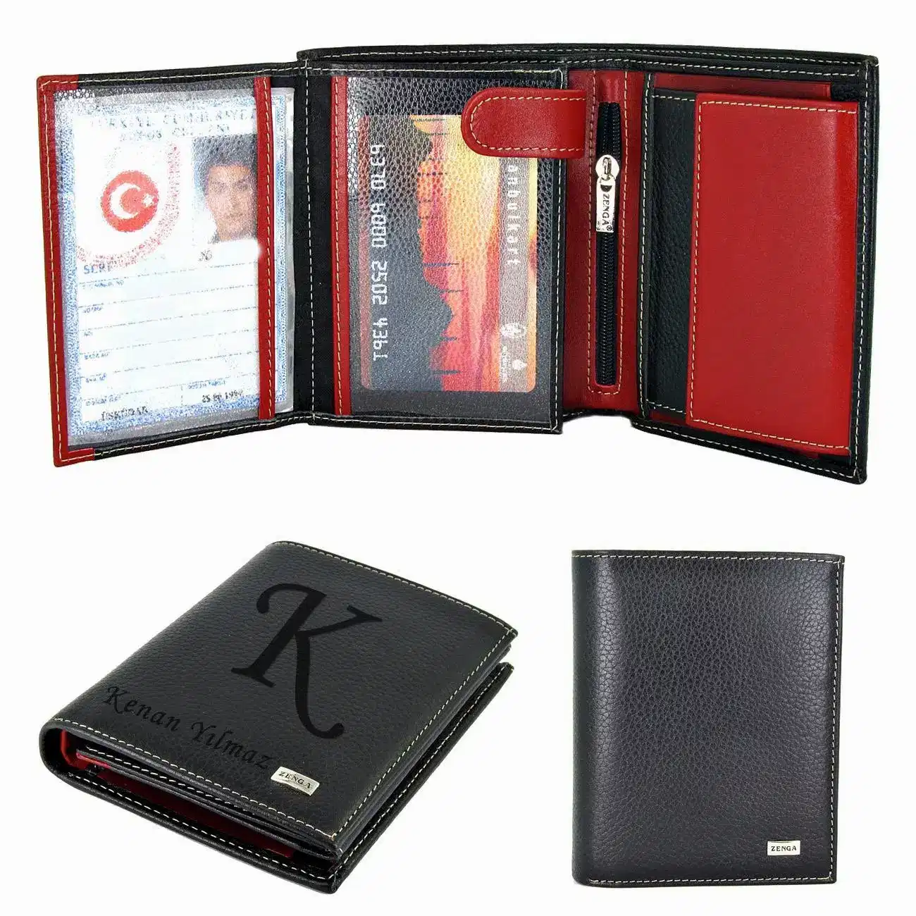 Kişiye Özel İsimli Zenga Erkek Deri Cüzdan Kartlık z152 - Kırmızı Siyah