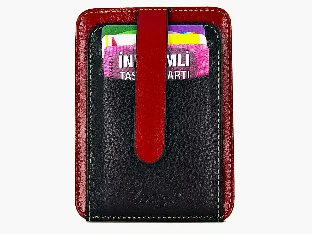 Kişiye Özel İsimli Zenga Erkek Deri Cüzdan Kartlık z031 - Kırmızı Siyah