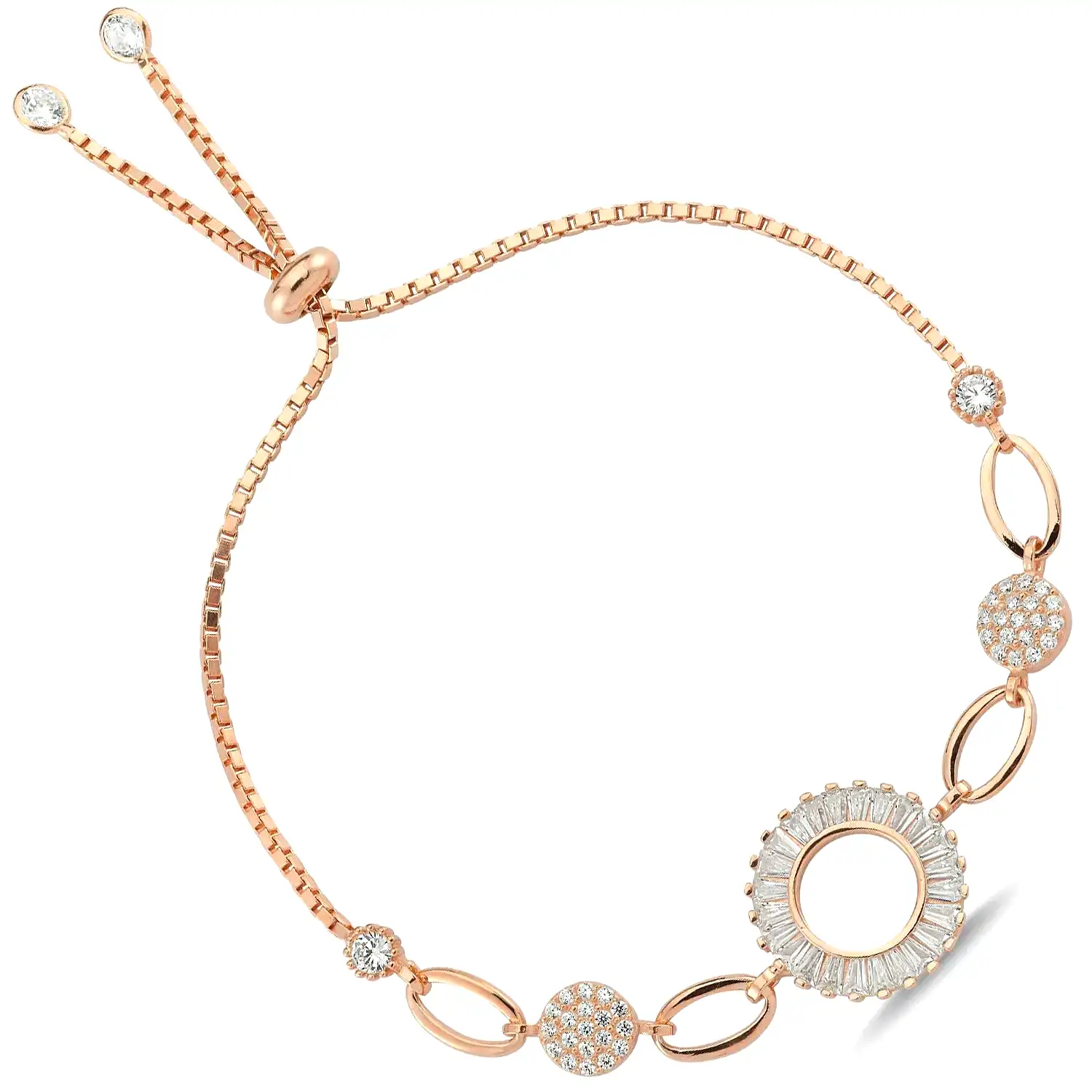 Zirkon Taşlı Baget Çiçeği Bayan Gümüş Bileklik Asansör Kilitli wsb108 - Pembe