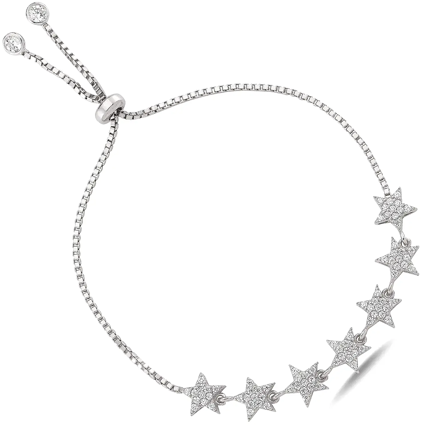 Zirkon Taşlı Yıldızlar Bayan Gümüş Bileklik Asansör Kilitli wsb107 - Beyaz